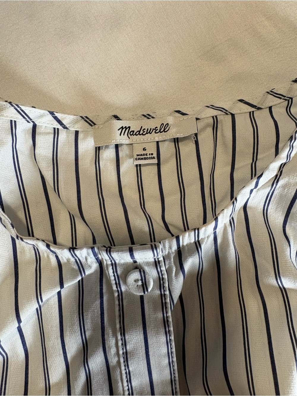 Madewell White Button-Front Shirt with Navy Pinstripes